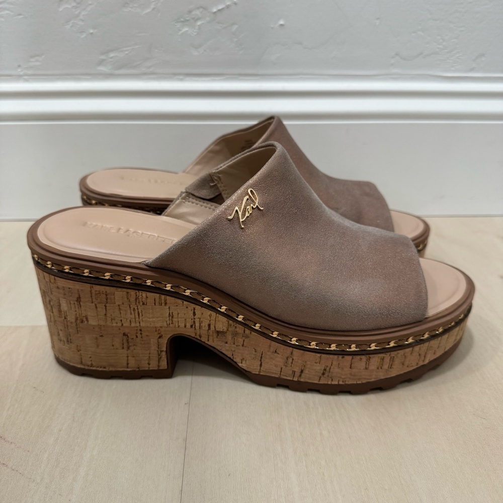 Karl Lagerfeld Paris Clarina Platform Sandal Latte Women's 10 Metallic Brown - Picture 2 of 16
